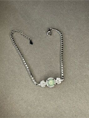 Natural A Ice Jadeite silver diamond bracelet